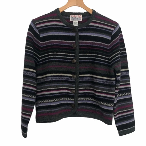 Vintage Striped 100% Wool Cardigan Size 6 Petite - Picture 1 of 8